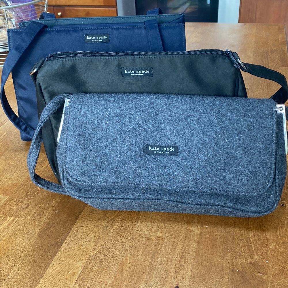 3 Kate Spade Handbags, Gray Black and Dark Blue